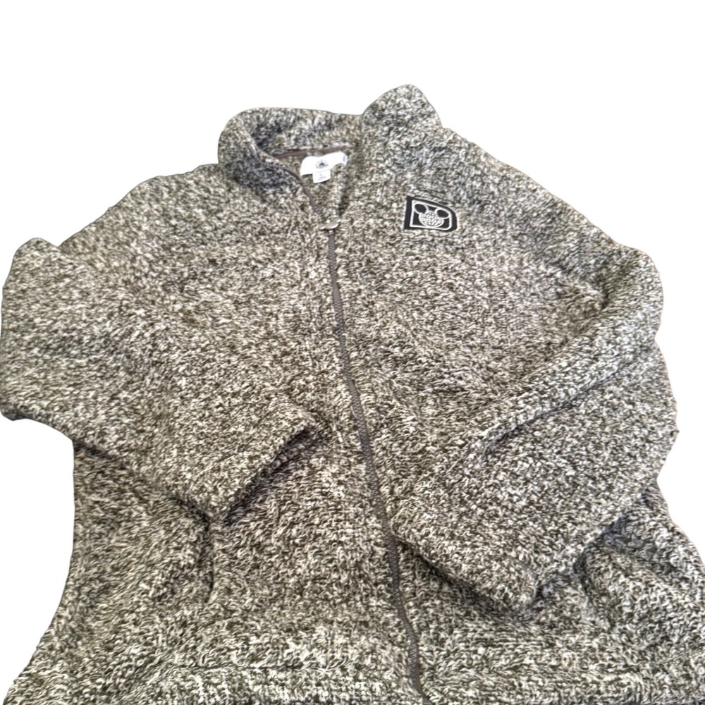 Disney Parks Mickey Mouse Globe Logo Full Zip Sherpa Fleece Jacket Gray Mens L